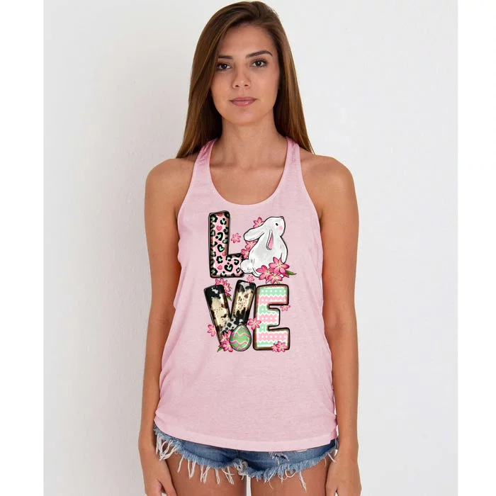 Love Easter Bunny With Egg Cute Design Women's Knotted Racerback Tank