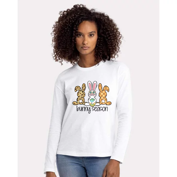 Leopard Easter Bunny Season Rabbit Trio Cute Easter Day Womens Cotton Relaxed Long Sleeve T-Shirt