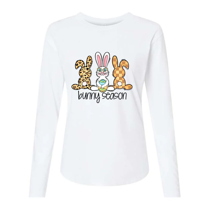 Leopard Easter Bunny Season Rabbit Trio Cute Easter Day Womens Cotton Relaxed Long Sleeve T-Shirt