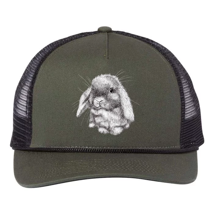 Lop Eared Bunny Rabbit Sketch Gift For Mens Womens Childrens Retro Rope Trucker Hat Cap