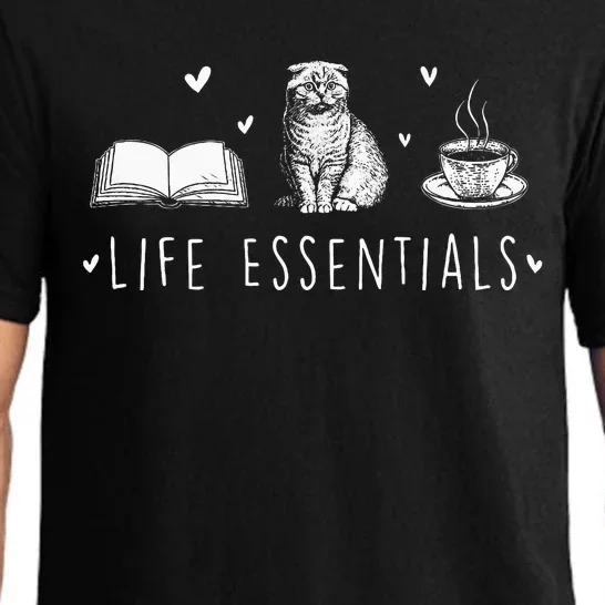 Life Essentials Cats Books Coffee Animal Lover Pet Owner Pajama Set