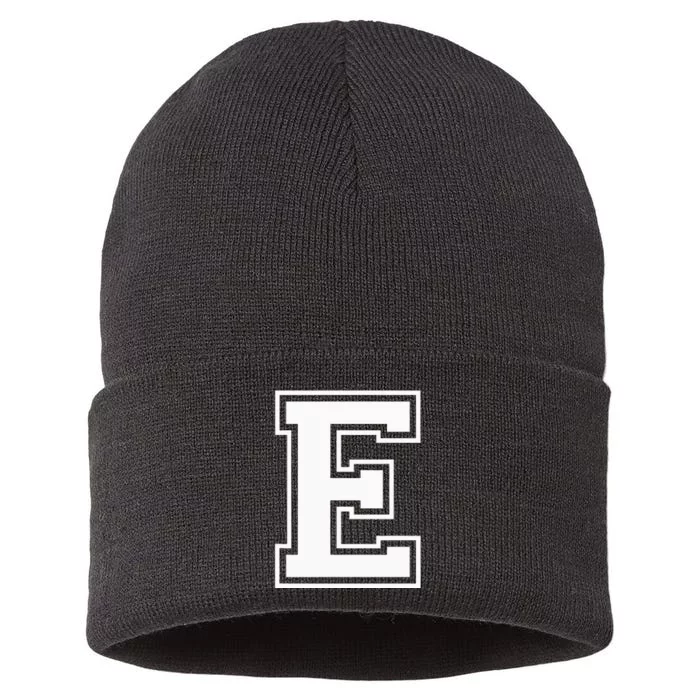 Letter E Capital Alphabet College Varsity Monogram Club Sustainable Knit Beanie