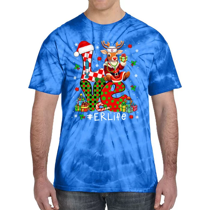 Love Er Christmas Santa Reindeer Wearing Stethoscope Nurse Cool Gift Tie-Dye T-Shirt