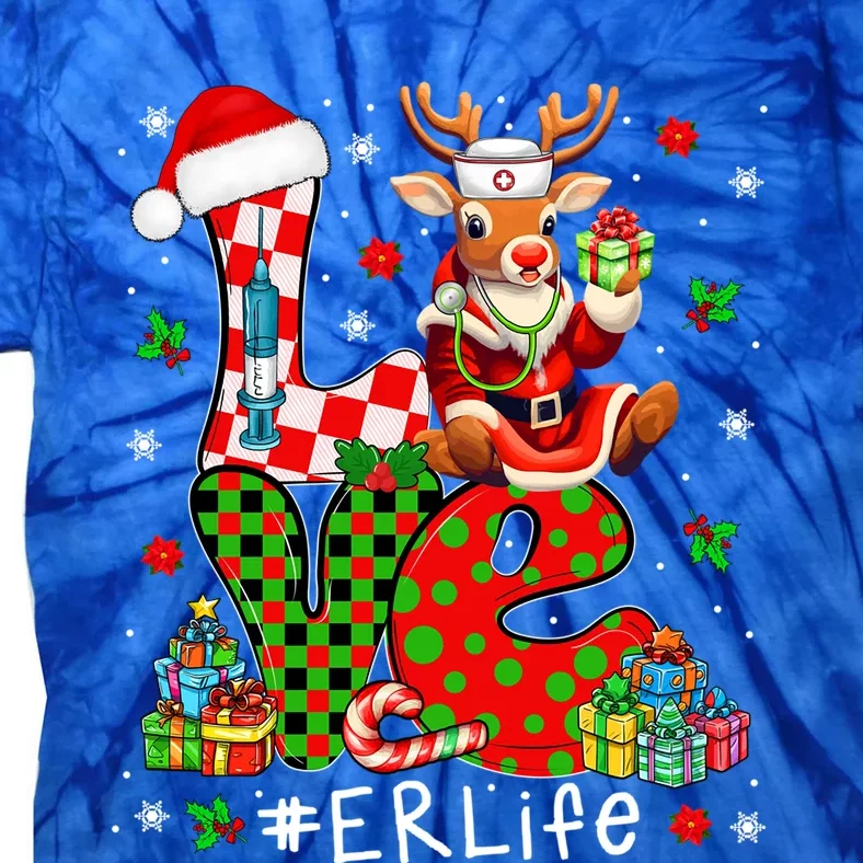 Love Er Christmas Santa Reindeer Wearing Stethoscope Nurse Cool Gift Tie-Dye T-Shirt