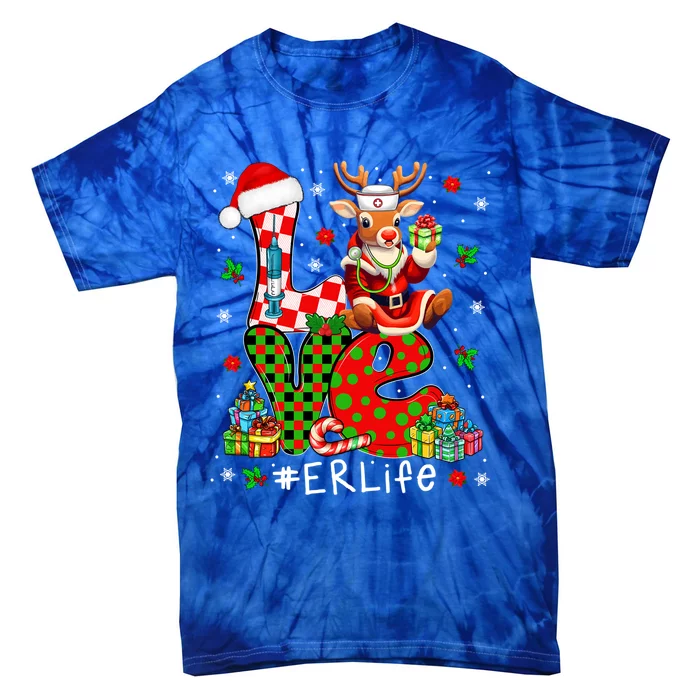 Love Er Christmas Santa Reindeer Wearing Stethoscope Nurse Cool Gift Tie-Dye T-Shirt