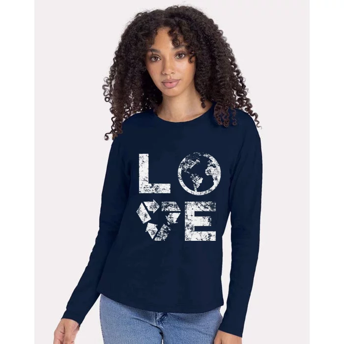 Love Earth Day 90s Vintage Recycling Or Teacher Womens Cotton Relaxed Long Sleeve T-Shirt