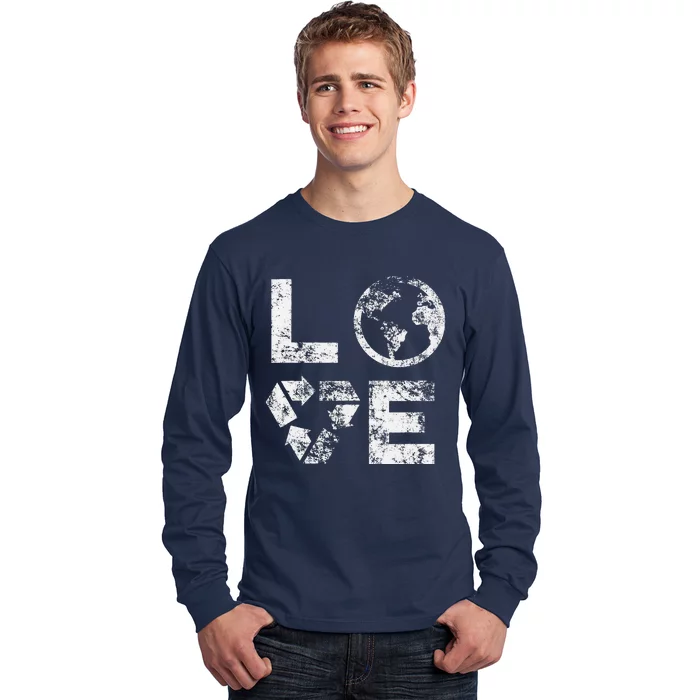 Love Earth Day 90s Vintage Recycling Or Teacher Long Sleeve Shirt