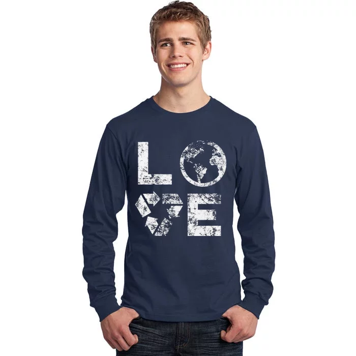 Love Earth Day 90s Vintage Recycling Or Teacher Tall Long Sleeve T-Shirt