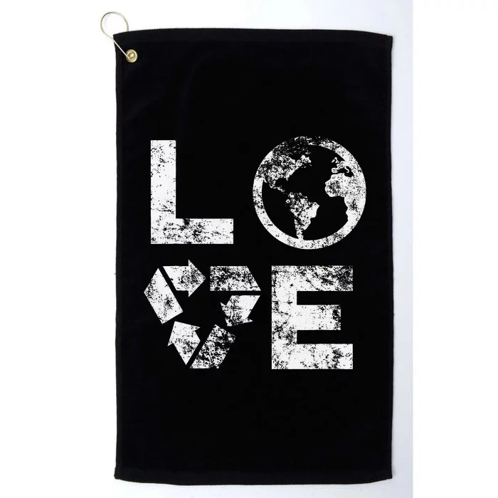 Love Earth Day 90s Vintage Recycling Or Teacher Platinum Collection Golf Towel