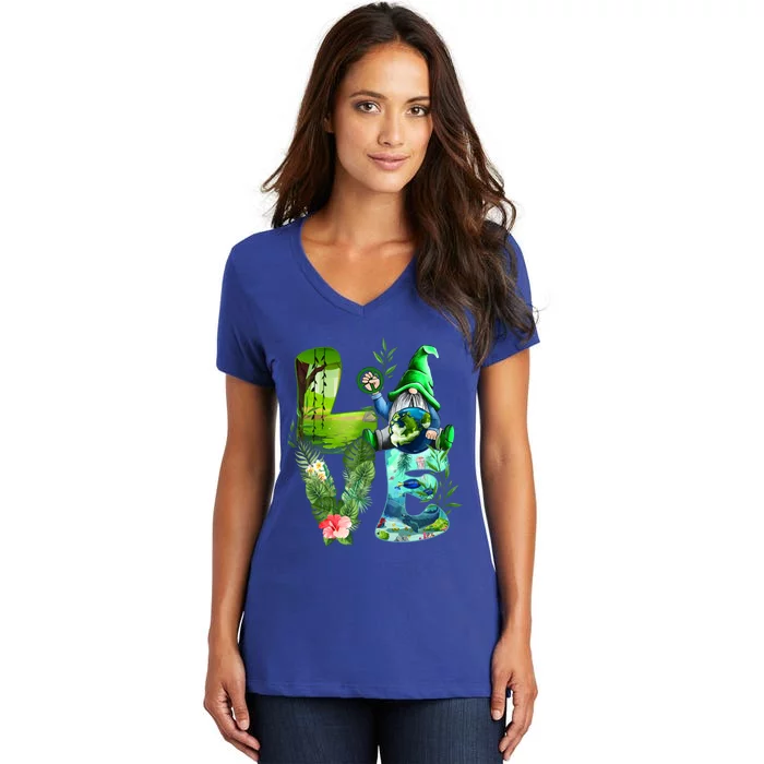 Love Earth Day Gnome Save Our Planet Environtal April 22 Gift Women's V-Neck T-Shirt