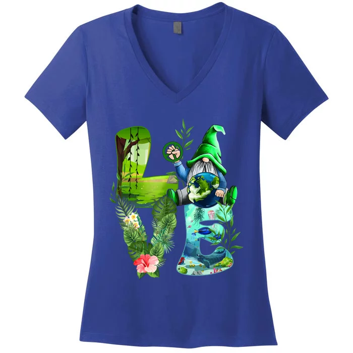 Love Earth Day Gnome Save Our Planet Environtal April 22 Gift Women's V-Neck T-Shirt