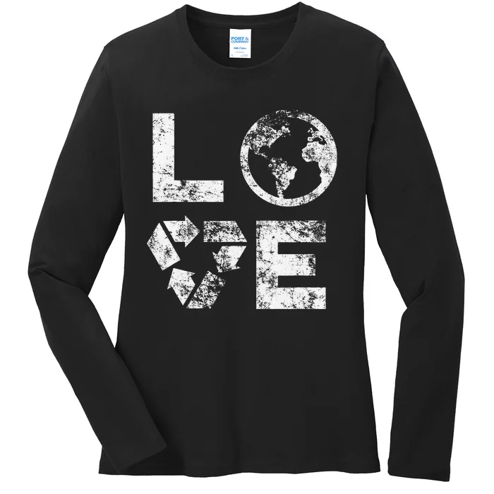 Love Earth Day 90s Vintage Recycling Ladies Long Sleeve Shirt