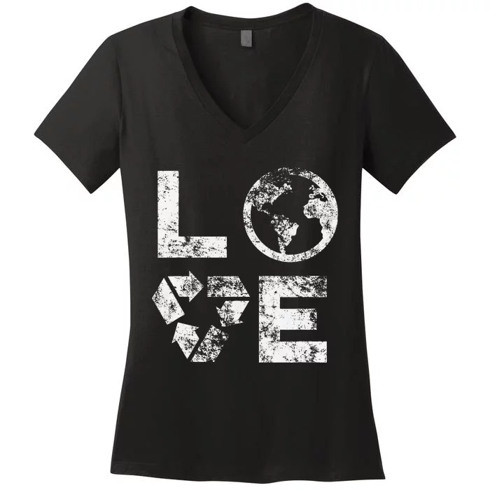 Love Earth Day 90s Vintage Recycling Women's V-Neck T-Shirt