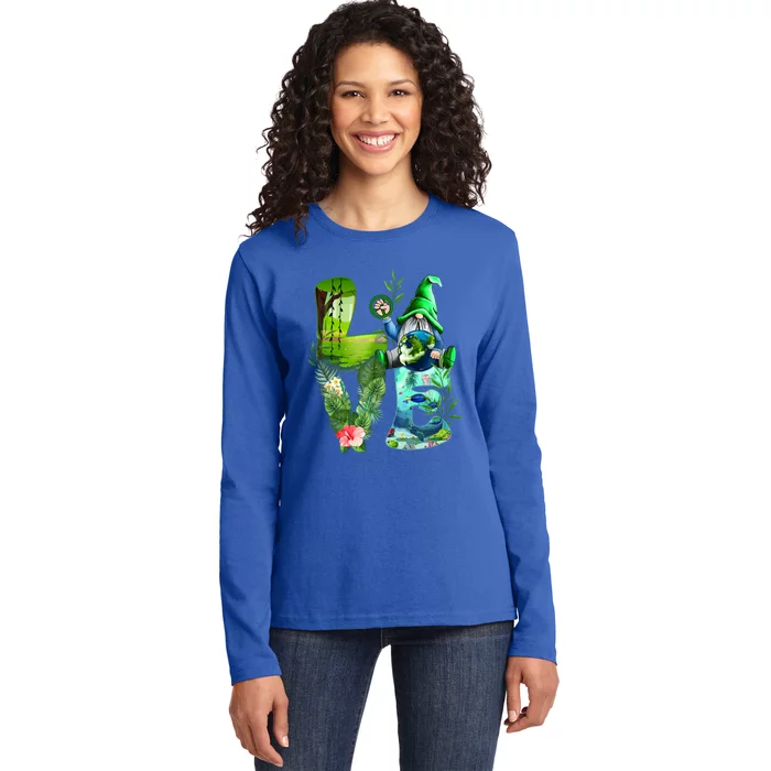 Love Earth Day Gnome Save Our Planet Environtal April 22 Gift Ladies Long Sleeve Shirt