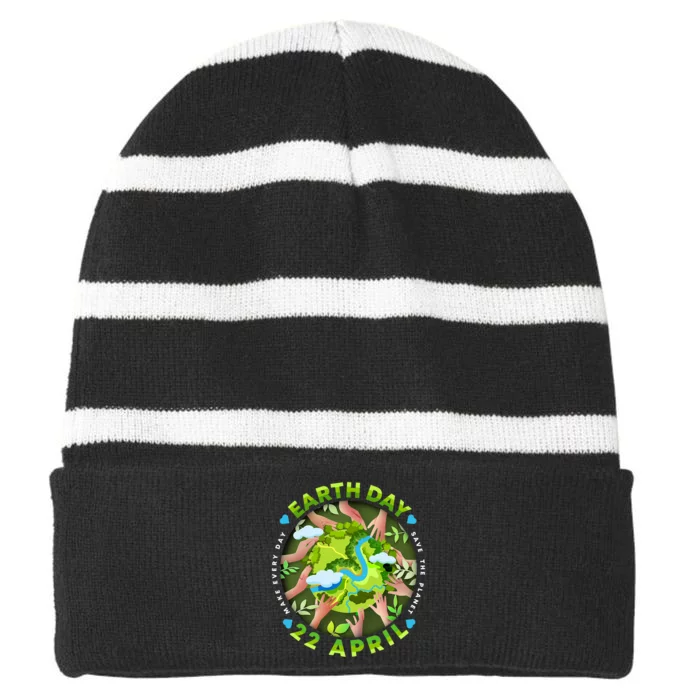 Love Earth Day 22 April Save The Planet Make Every Day Striped Beanie with Solid Band