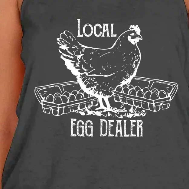 Local Egg Dealer Funny Bleached Chicken Lover Farm Farmer Women's Knotted Racerback Tank