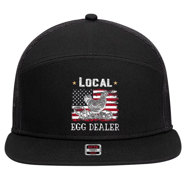 Local Egg Dealer Funny American Flag Chicken Lover Farmer 7 Panel Mesh Trucker Snapback Hat