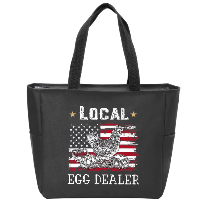 Local Egg Dealer Funny American Flag Chicken Lover Farmer Zip Tote Bag