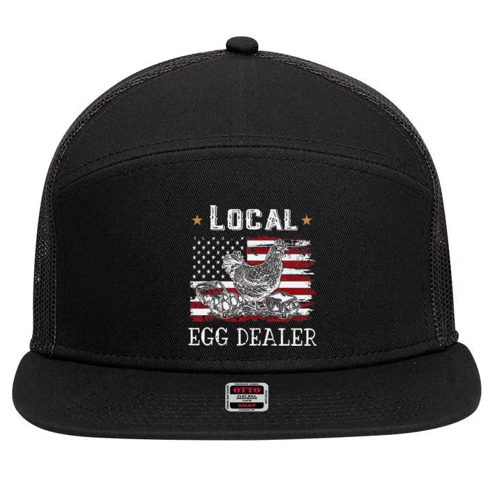 Local Egg Dealer Funny American Flag Chicken Lover Farmer 7 Panel Mesh Trucker Snapback Hat