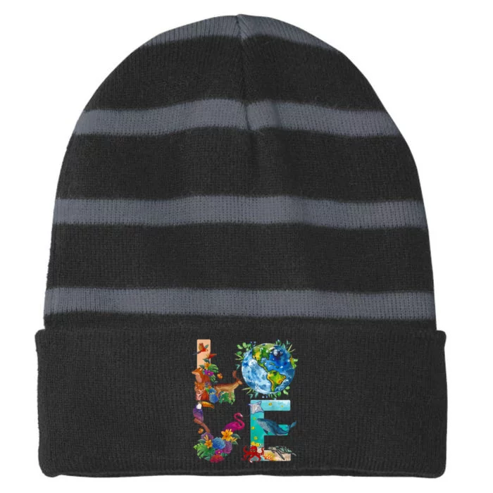 Love Earth Day Nature Striped Beanie with Solid Band