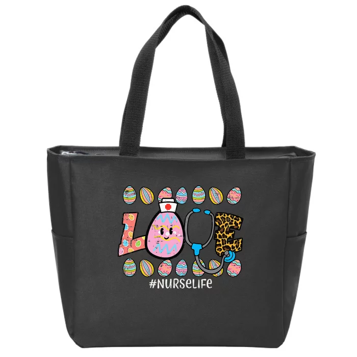 Love Easter Egg Stethoscope Nurse Life CNA Scrub Zip Tote Bag