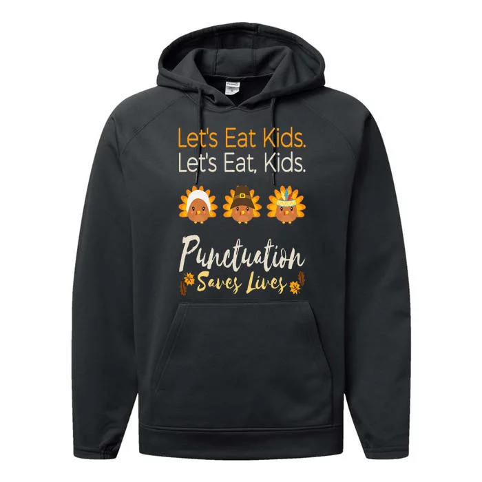 Let's eat Funny Thanksgiving Christmas Teacher Grammar Performance Fleece Hoodie