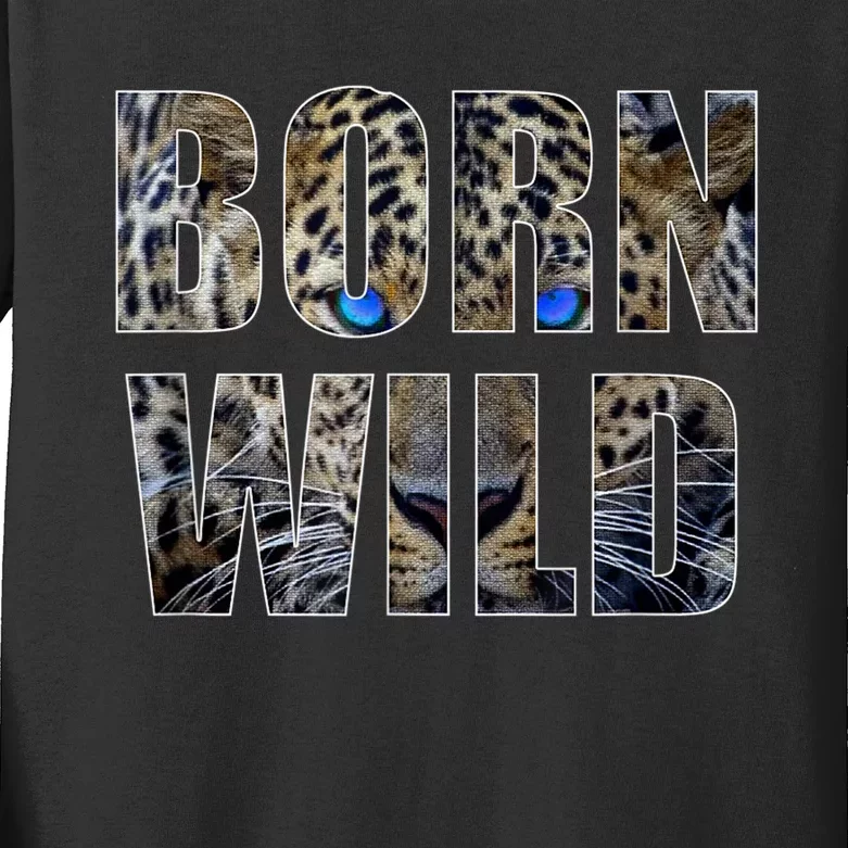 Leopard Eyes Face Born Wild Iger Lion Animal Print Cat Kids Long Sleeve Shirt