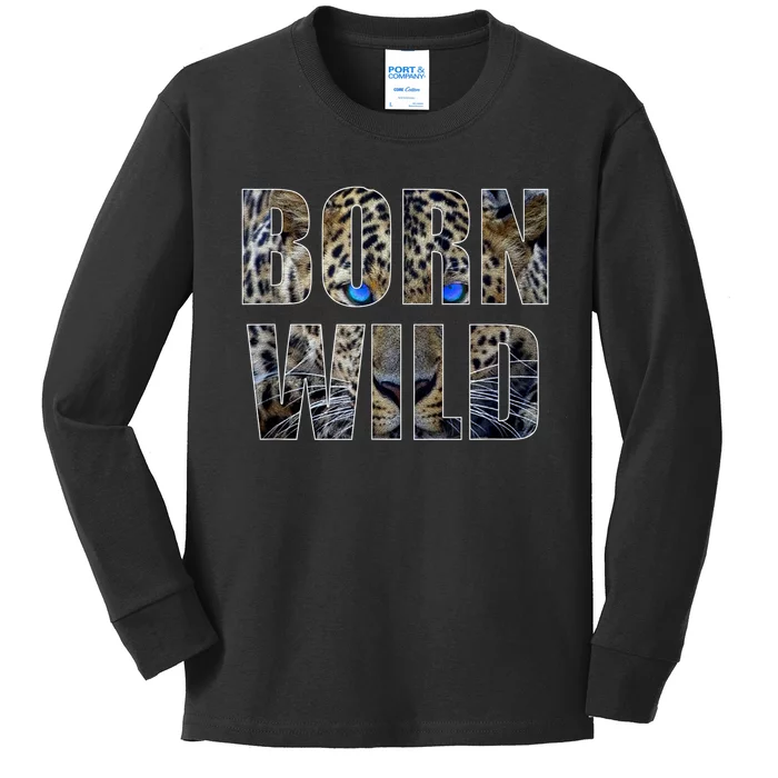 Leopard Eyes Face Born Wild Iger Lion Animal Print Cat Kids Long Sleeve Shirt