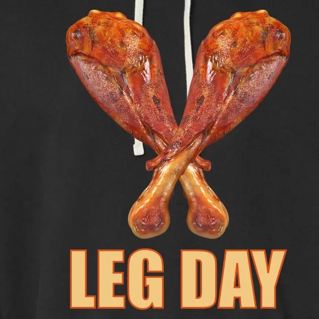 Leg Day Funny Thanksgiving Turkey Garment-Dyed Fleece Hoodie