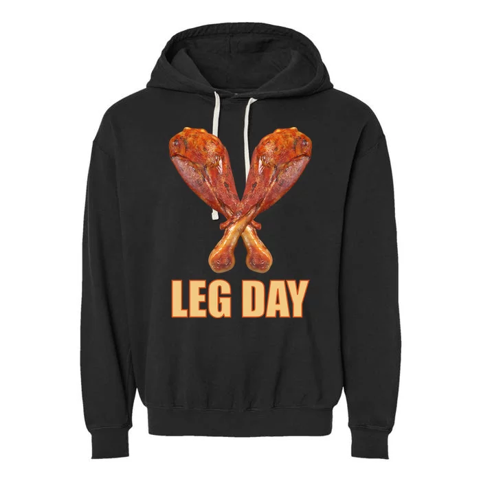 Leg Day Funny Thanksgiving Turkey Garment-Dyed Fleece Hoodie