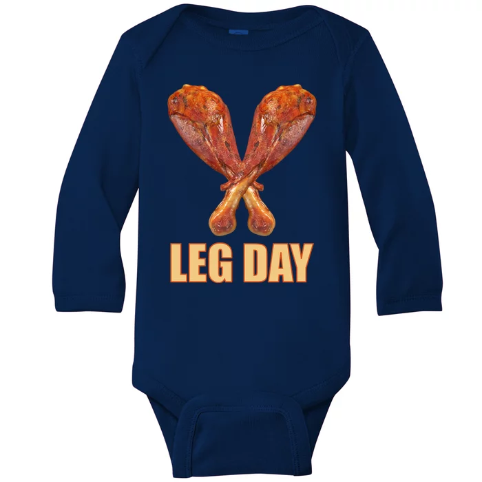 Leg Day Funny Thanksgiving Turkey Baby Long Sleeve Bodysuit