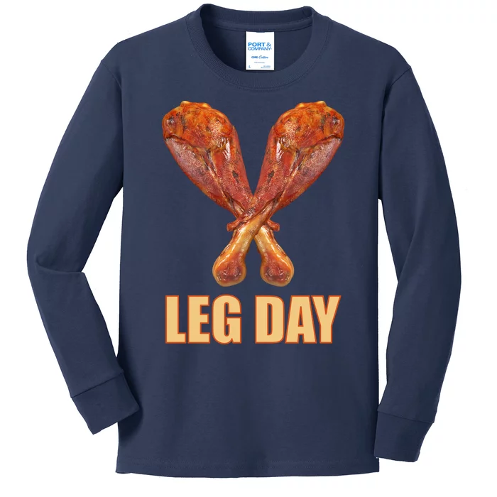 Leg Day Funny Thanksgiving Turkey Kids Long Sleeve Shirt