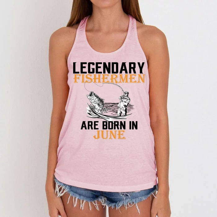 Legendary Fishermen Are Born In June Women's Knotted Racerback Tank