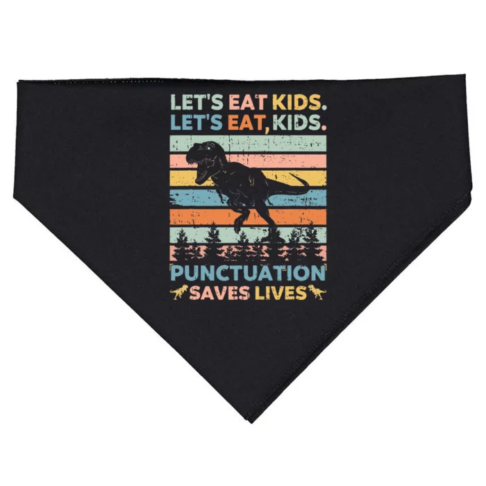 Lets Eat Kids Punctuation Saves Lives Funny Grammar Dino USA-Made Doggie Bandana