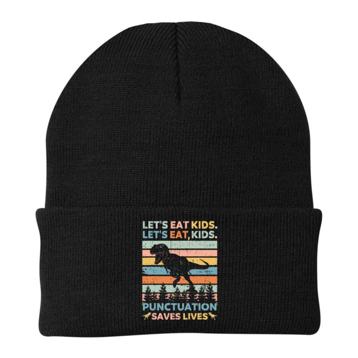 Lets Eat Kids Punctuation Saves Lives Funny Grammar Dino Knit Cap Winter Beanie