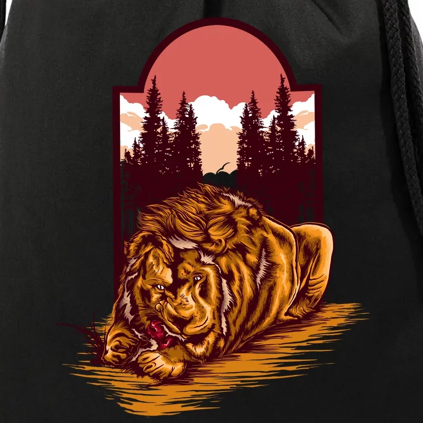 Lion Eating Drawstring Bag