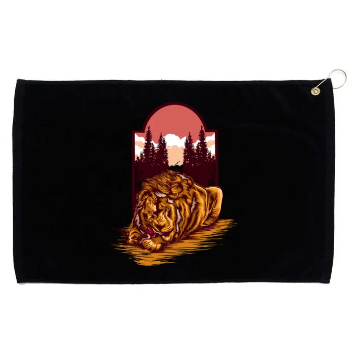 Lion Eating Grommeted Golf Towel