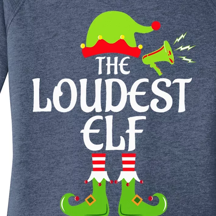 Loudest Elf Matching Family Group Christmas Party Xmas Funny Women's Perfect Tri Tunic Long Sleeve Shirt