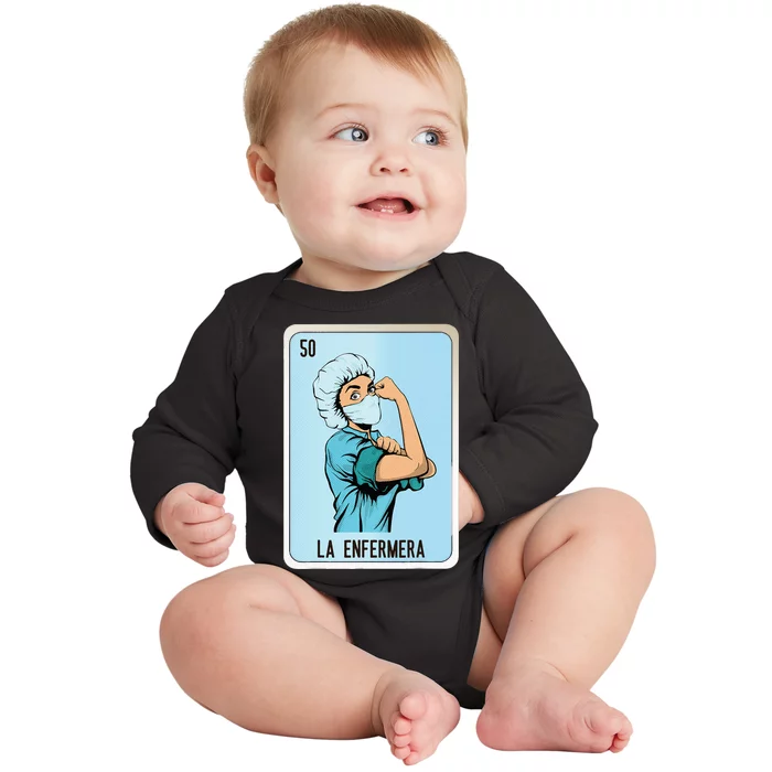 La Enfermera Mexican Slang Chicano Bingo Cards Baby Long Sleeve Bodysuit