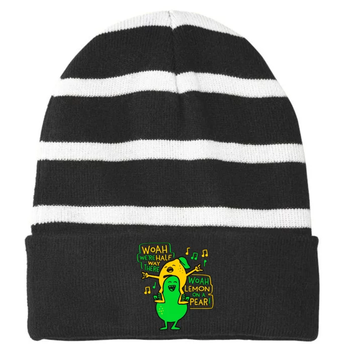 Lemon On A Pear Funny Meme Striped Beanie with Solid Band