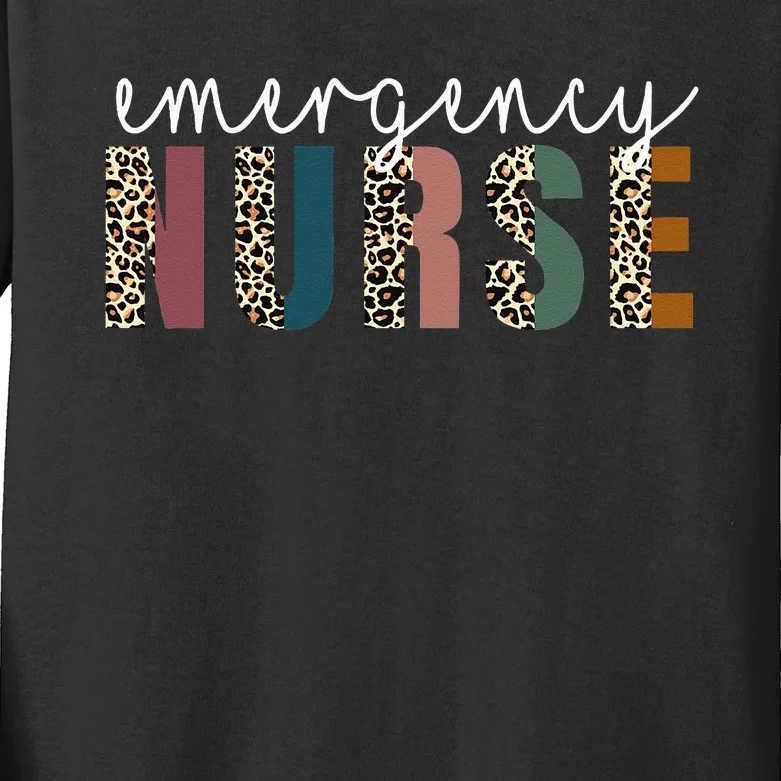 Leopard Emergency Nurse ER Trauma & Emergency Department Kids Long Sleeve Shirt