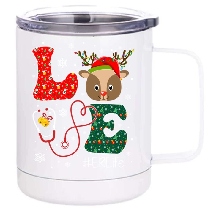 Love Er Nurse Life Funny Nurse Christmas Santa Reindeer Gift Front & Back 12oz Stainless Steel Tumbler Cup