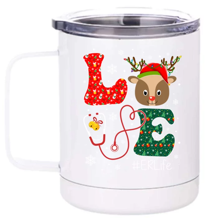 Love Er Nurse Life Funny Nurse Christmas Santa Reindeer Gift Front & Back 12oz Stainless Steel Tumbler Cup