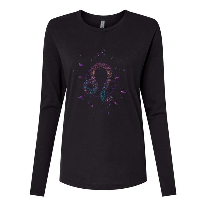 Leo Floral Zodiac Womens Cotton Relaxed Long Sleeve T-Shirt