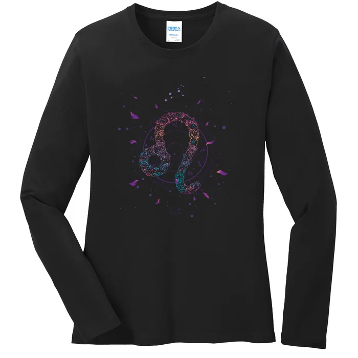 Leo Floral Zodiac Ladies Long Sleeve Shirt