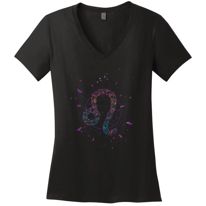 Leo Floral Zodiac Women's V-Neck T-Shirt