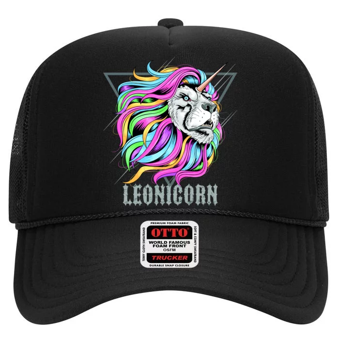 Leo Leonicorn Funny Unicorn Zodiac Sign High Crown Mesh Trucker Hat