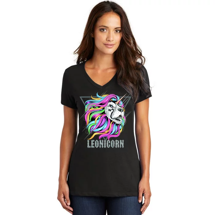 Leo Leonicorn Funny Unicorn Zodiac Sign Women's V-Neck T-Shirt