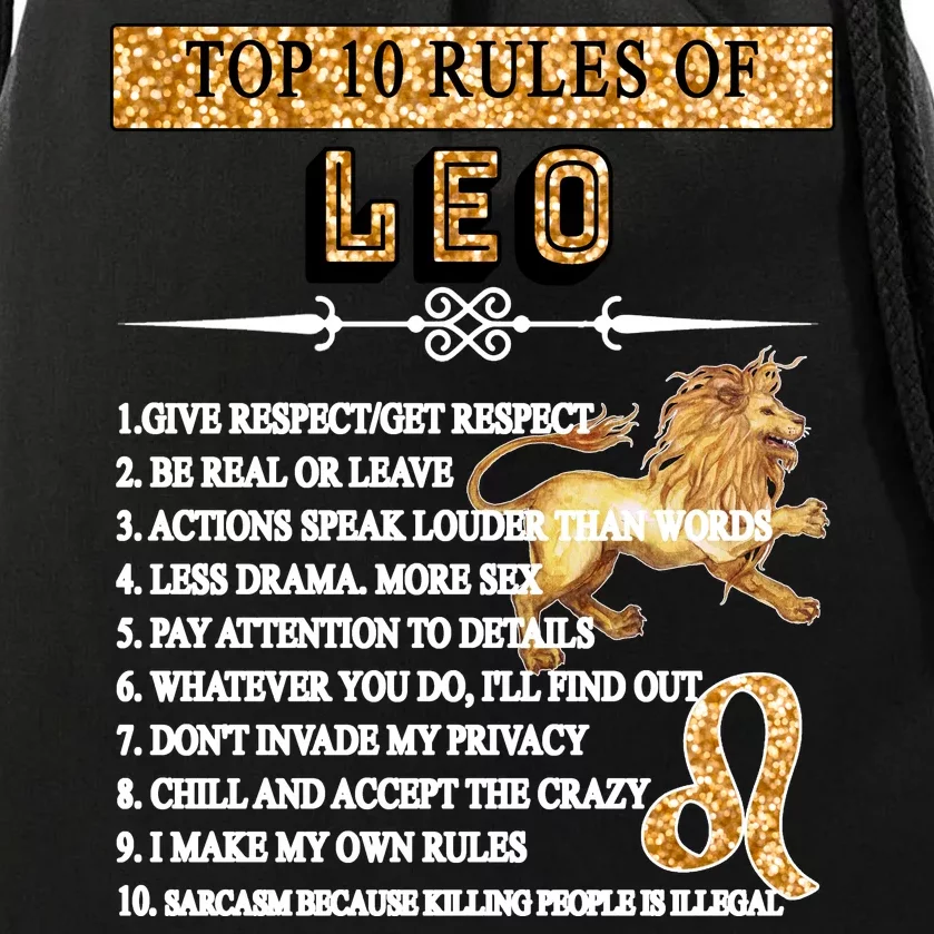 Leo Zodiac Top 10 Rules Of Leo Drawstring Bag