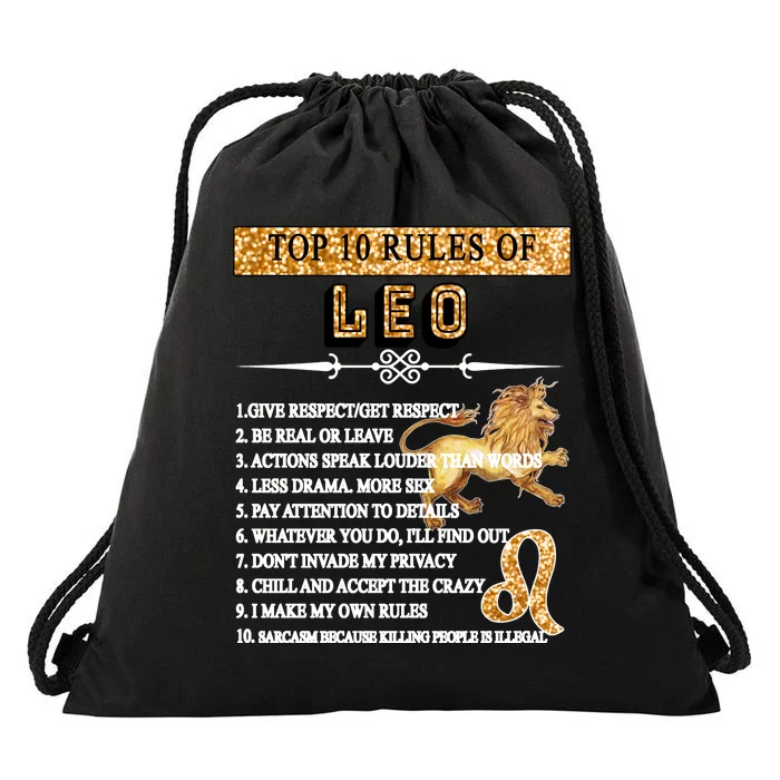 Leo Zodiac Top 10 Rules Of Leo Drawstring Bag